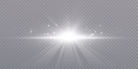 Aufkleber - White explosion of bright lens light and glowing dust particles on transparent background. For magical visual effects, backlight overlays in design projects.