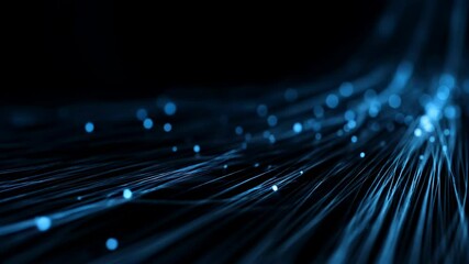 Poster - Abstract digital background with glowing blue lines and particles on dark. Futuristic technology concept, fiber optics, data transfer, or network communications. Blue color palette.