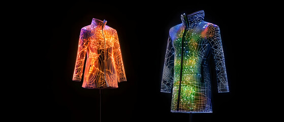 Poster - Colorful Illuminated Jackets On Mannequin In Dark