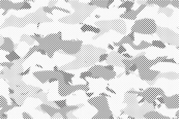 Leinwandbilder - Abstract halftone seamless camouflage pattern. Repeating digital dotted hexagonal camo military texture background. Abstract modern fabric textile ornament. Vector illustration.