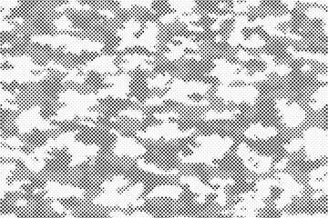 Leinwandbilder - Abstract halftone seamless camouflage pattern. Repeating digital dotted hexagonal camo military texture background. Abstract modern fabric textile ornament. Vector illustration.