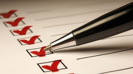Poster - A sleek pen capturing the moment of writing a check mark symbolizing completion and accomplishment in tasks