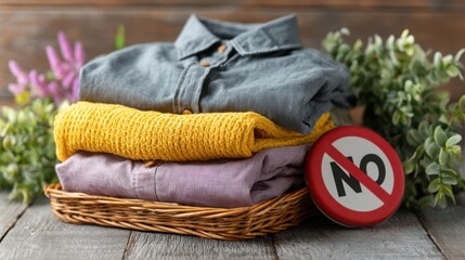 Poster - Basket of clothes with a no sign representing the concept of decluttering tasks to focus on what really matters