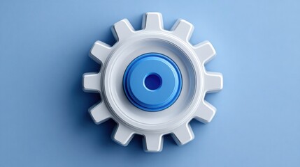 Poster - A blue and white gear wheel illustrating the detection of friction in processes and identifying areas of slow work
