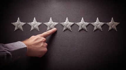 Poster - A person pointing at five stars symbolizing the concept of enhancing experience to improve user satisfaction and feedback