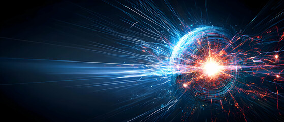 Poster - Abstract Digital Explosion In Blue And Red Colors