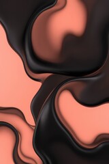 Aufkleber - Intricate flow of black and peach hues creates a mesmerizing abstract landscape of colors and shapes