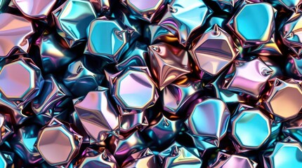 Poster - Vibrant reflections dance on a mesmerizing sea of colorful metallic shapes in a creative abstract close-up