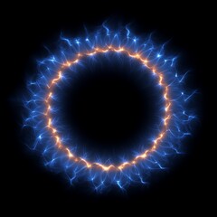 Poster - Circular, luminous, energy ring.  A vibrant blue and orange glowing ring encircles a dark center