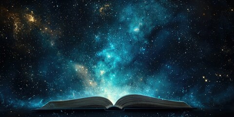 Wall Mural - cosmic waterfall flowing upward from center crease of the book