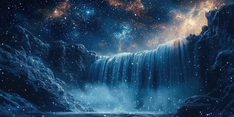 Wall Mural - cosmic waterfall of stardust flowing from pages of a fantasy book