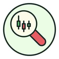 Poster - Magnifying Glass with Candlestick Chart Crypto Trading vector colored round icon or logo element