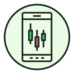 Poster - Trading on Phone vector Candlestick Chart on Screen round colored icon or sign