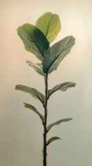 Poster - Fiddle Leaf Fig Tree Growing Upward in Studio Lighting Close Up Vertical Shot Green Leaves Plant
