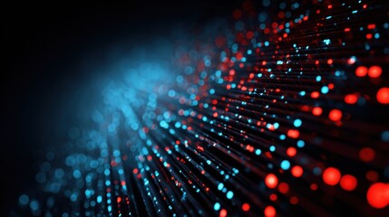 Fototapete - Abstract Data Stream Visualization with Red and Blue Lights on Dark Background Macro Shot for Technology Concept