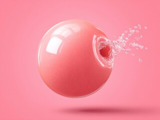 Aufkleber - Pink sphere bursts with water in a studio shot against a pink background creating a dynamic and visually striking composition for advertising