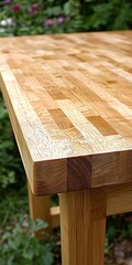Poster - Close-Up View of Wooden Kitchen Table with Natural Finish and Texture