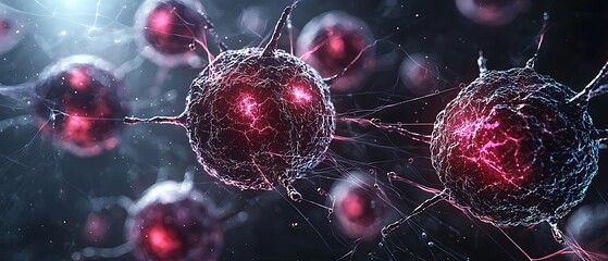 Fototapete - Abstract Representation of Vibrant Cells with Energy Pulses and Glow