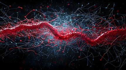Poster - Abstract Red And Blue Digital Particles Flowing
