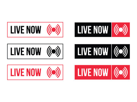 set of live now streaming symbol icon design vector isolated transparent background