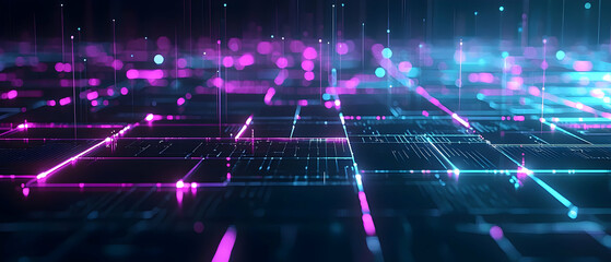 Poster - Abstract Futuristic Digital Network Pattern Glowing Lights