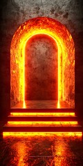 Poster - Glowing Archway with Neon Light in Dark, Textured Surrounding