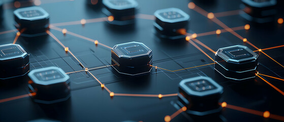 Poster - Abstract Network Of Cubes With Orange Connections