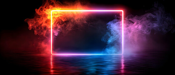 Poster - Vibrant Neon Rectangle Frame In Smoky Studio Setting