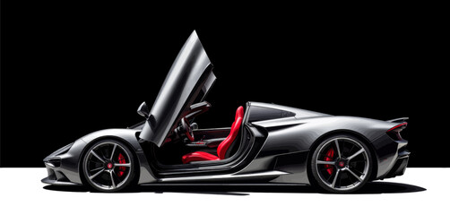 Wall Mural - Modern Luxury Car with Red Interiors and Scissor Doors on Black Background
