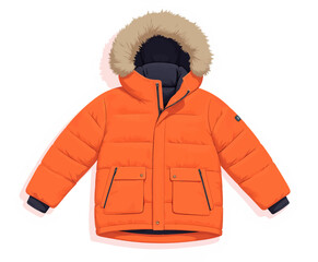Wall Mural - Orange Puffer Jacket with Fur Hood for Winter Warmth
