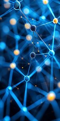 Fototapete - Abstract Network Structure with Blue and Orange Nodes Connecting