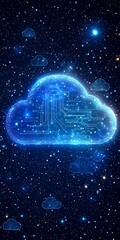 Poster - Futuristic Digital Cloud with Data Visualization in Space Background