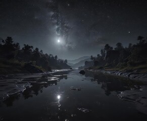 Wall Mural - Velvet black sky, countless twinkling stars form a cosmic river ,  night,  outer space,  celestial