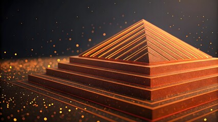 Aufkleber - A golden pyramid with steps and glowing particles against a dark background in a studio setting