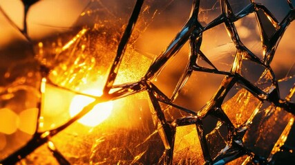 Poster - A close-up shot of a broken glass with the sun shining in the background, perfect for use in scenes where light and texture are important