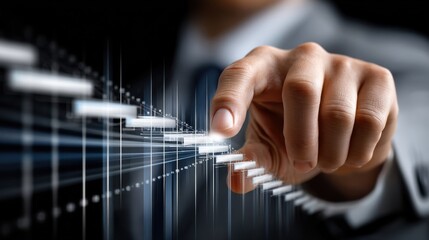 Fototapete - A man is pointing at a series of steps on a computer screen
