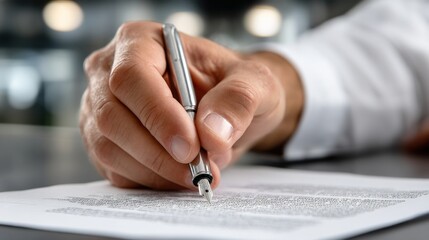 Poster - A man is writing with a pen on a piece of paper