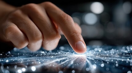 Aufkleber - A hand is pointing at a screen with a blue background
