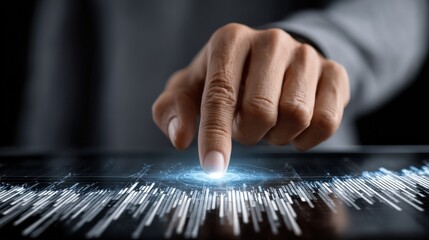 Leinwandbilder - A hand is pointing at a graph with a blue dot in the middle