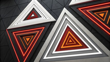 Aufkleber - Geometric triangle pattern with nested shapes and contrasting colors on a dark textured background