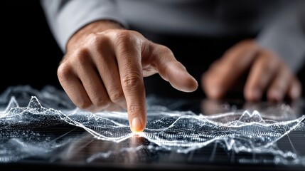 Fototapete - A man is pointing at a graph on a computer screen