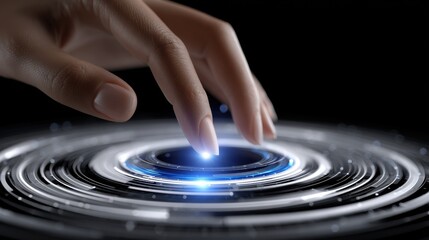 Aufkleber - A hand is touching a blue circle with a light on it