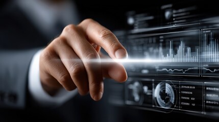 Leinwandbilder - A man is pointing at a computer screen with a finger