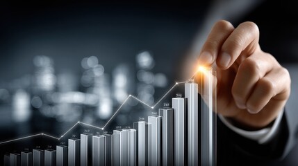 Leinwandbilder - A hand is drawing a graph with a line that is pointing upwards