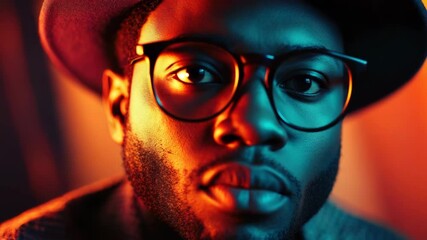 Poster - A man wearing a hat and glasses, simple everyday scene