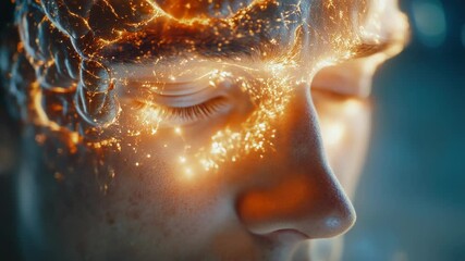 Poster - A close-up shot of a person's face with flames burning near their skin