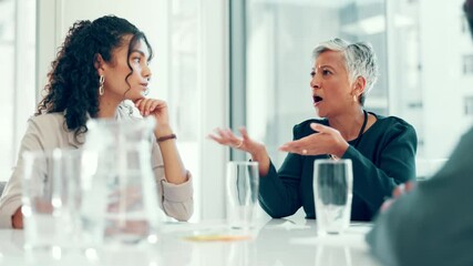 Poster - Mature, meeting or business women in office planning for teamwork, collaboration or investment. Manager, people or financial advisors talking for agency project, budget growth and risk management