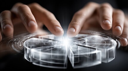 Aufkleber - A hand is touching a pie chart with a light shining on it