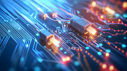 Poster - Abstract Circuit Board Technology Design with Glowing Connections
