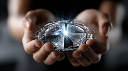 Fototapete - A person is holding a glowing object in their hand